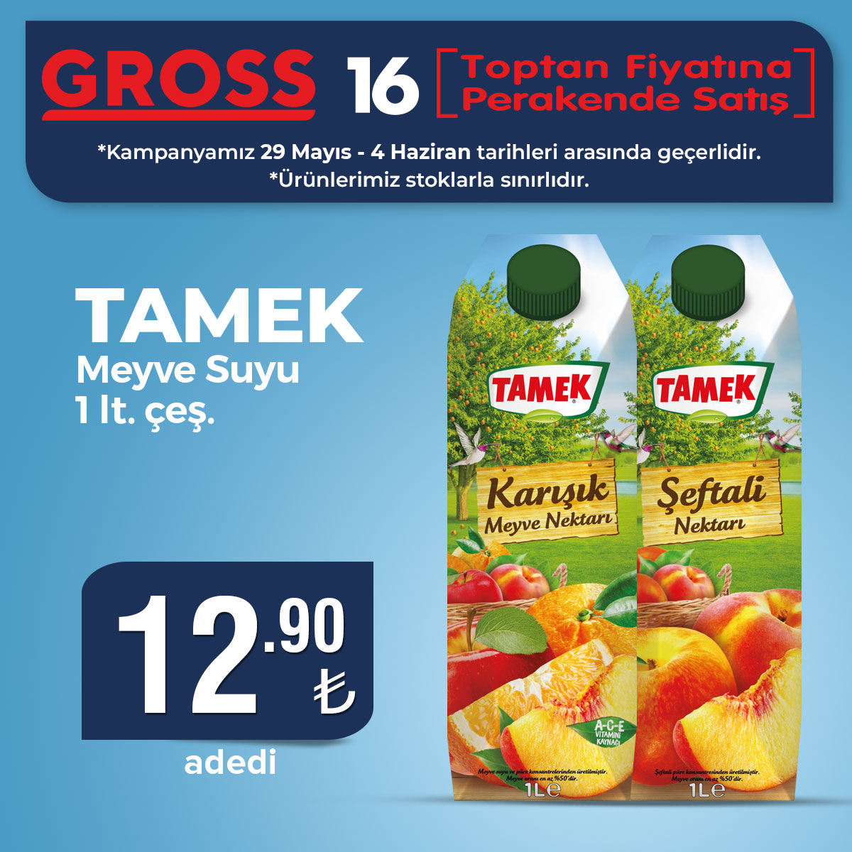 TAMEK MEYVE SUYU 1 LT. ÇEŞ.